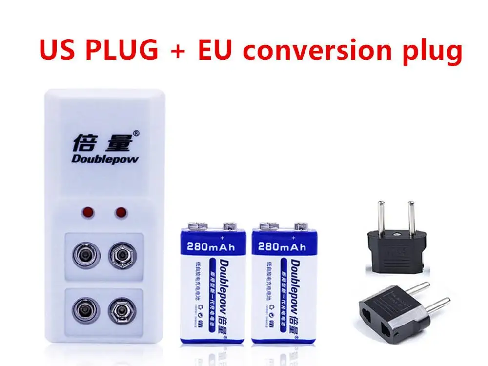 EU charger 2battery Doublepow DP-6F22 9 V Батарея 280 мАч* 2 батареи мультиметр Аккумуляторы для микрофона+ 9 V B09 зарядное устройство* 1, игрушки с дистанционным управлением - Цвет: EU charger 2battery