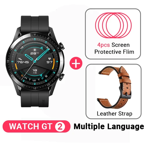 Black add strap2 Смарт-часы huawei GT 2 GT2, Смарт-часы с Bluetooth, 5,1, 14 дней работы от батареи, пульс звонка телефона для Android iOS - Цвет: Black add strap2