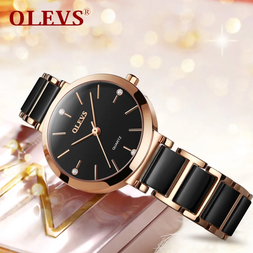 Montre Femme OLEVS женские часы Роскошные модные кварцевые минималистичные водонепроницаемые черные керамические часы Relogio Masculino