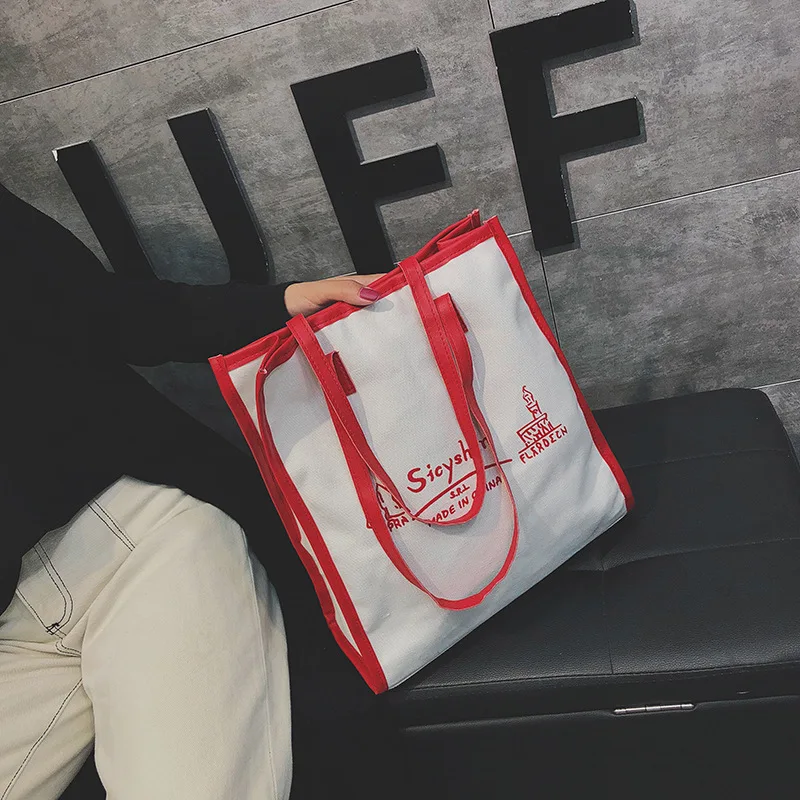 

WOMEN'S Bag Bag 2019 New Style Korean-style Simple Versatile Literature And Art Large-Volume Contrast Color Tote Bag Portable Sh
