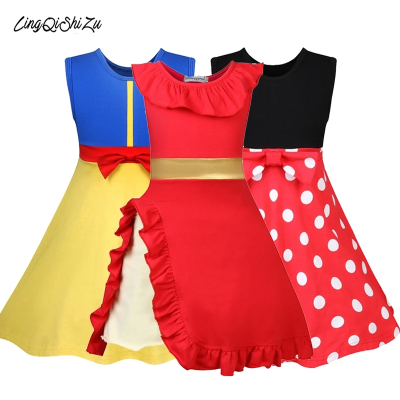 Princess Belle Dresses for Girls Summer Baby Girl Polka Dots Clothes Children Snow White Birthday Dress Up | Детская одежда и