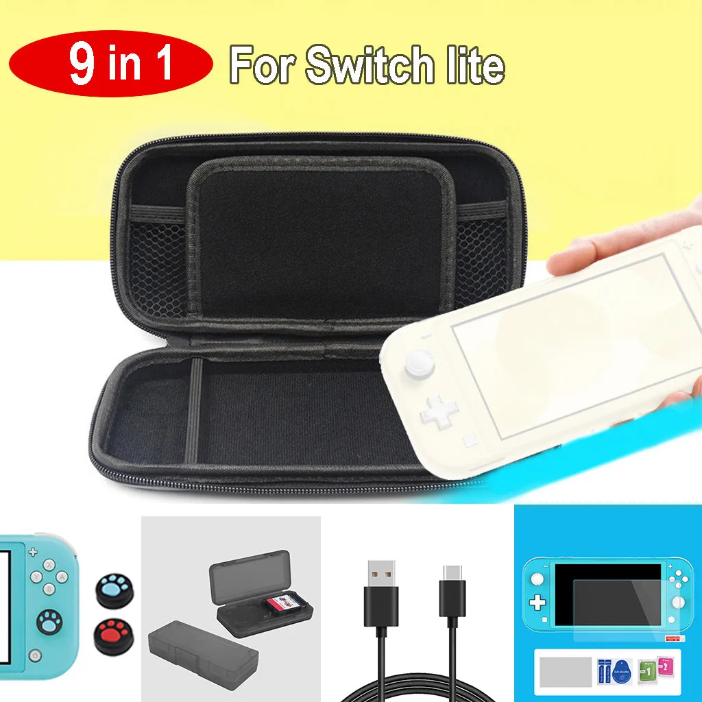 Аксессуары для Samsung Switch Lite, Чехол Для switch lite+ 2 шт. колпачки+ закаленная пленка+ зарядный кабель+ 4 шт. Чехол для карт 904#2
