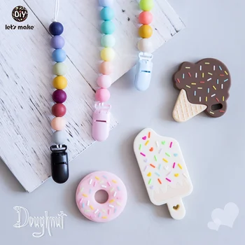 

Let's Make Baby Pacifier Chain Popsicle Ice Cream Donut Food Grade Silicone Teethers Personalized Pacifier Plastic Nipple Clips