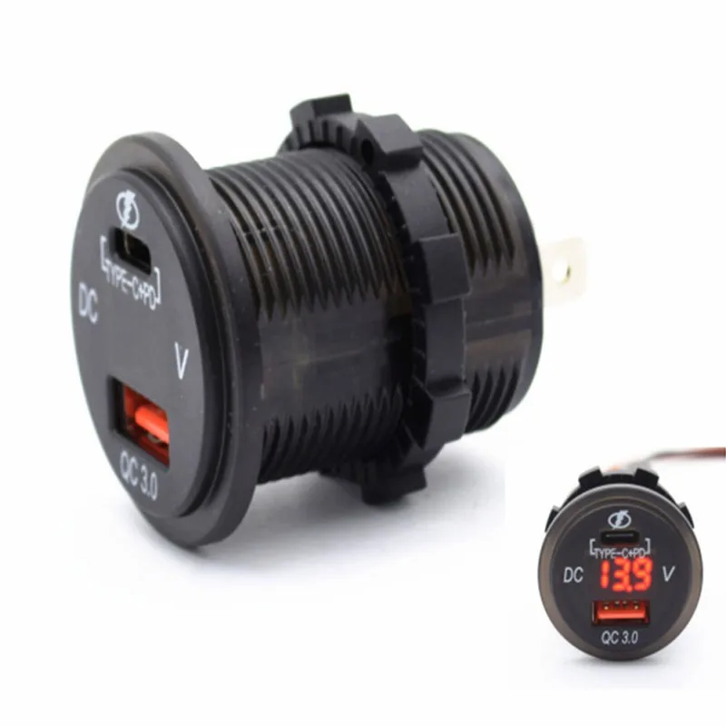 

Waterproof 12 V 24 V Type C PD KK 3.0 USB Car Charger With LED Voltmeter Power Adapter For Smart Phones car electronics
