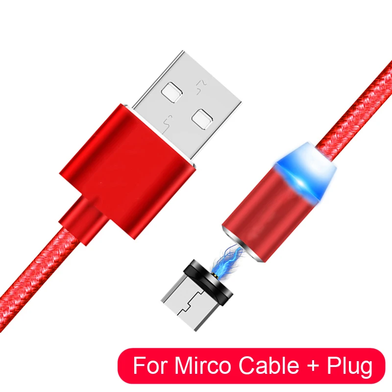 1 м 2 м Магнитный светодиодный кабель Micro usb type C Магнитный usb кабель для зарядки для iPhone 11X7 8 XS Max XR huawei samsung S10 Xiaomi LG - Цвет: Red Micro Cable