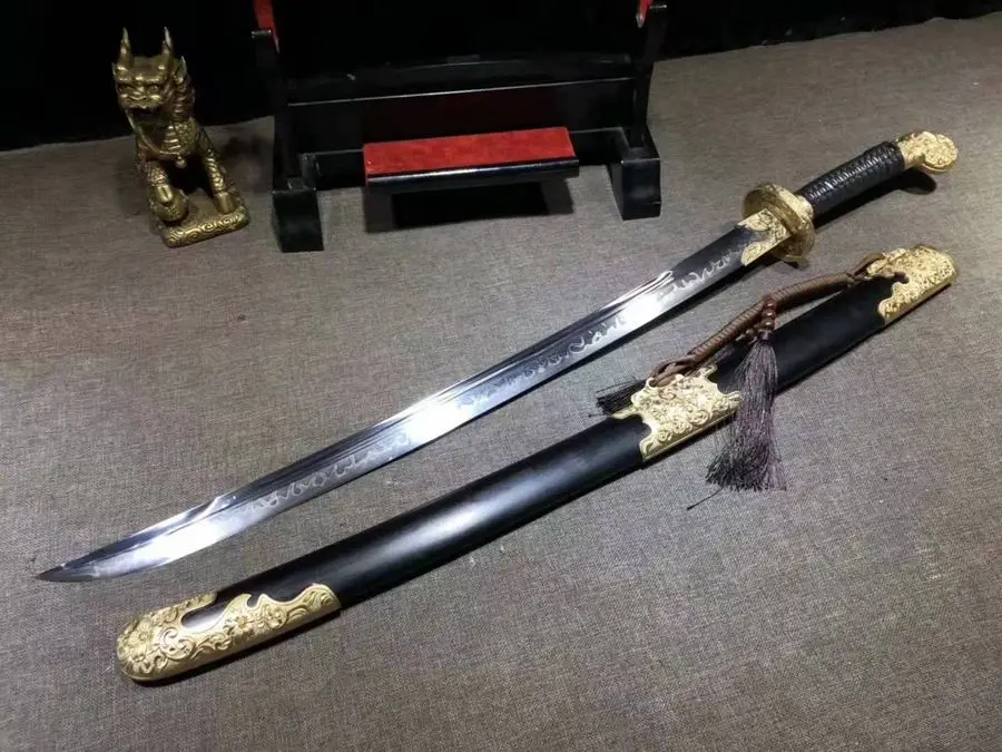 Handmade Chinese Wushu Sword Sharp T10 Clay Tempered Steel KungFu Dao Ebano Handle Sheath Saber Full Tang