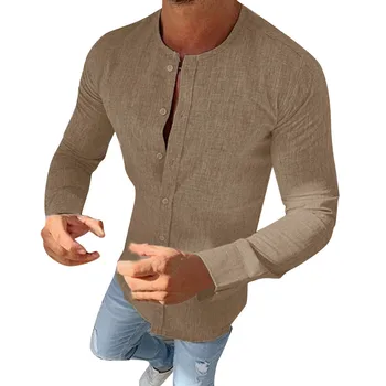 

2020 Shirts men Pure Color Round Collar Long Sleeve Fashion Casual Shirt Tops Blusas shirts for men camisas