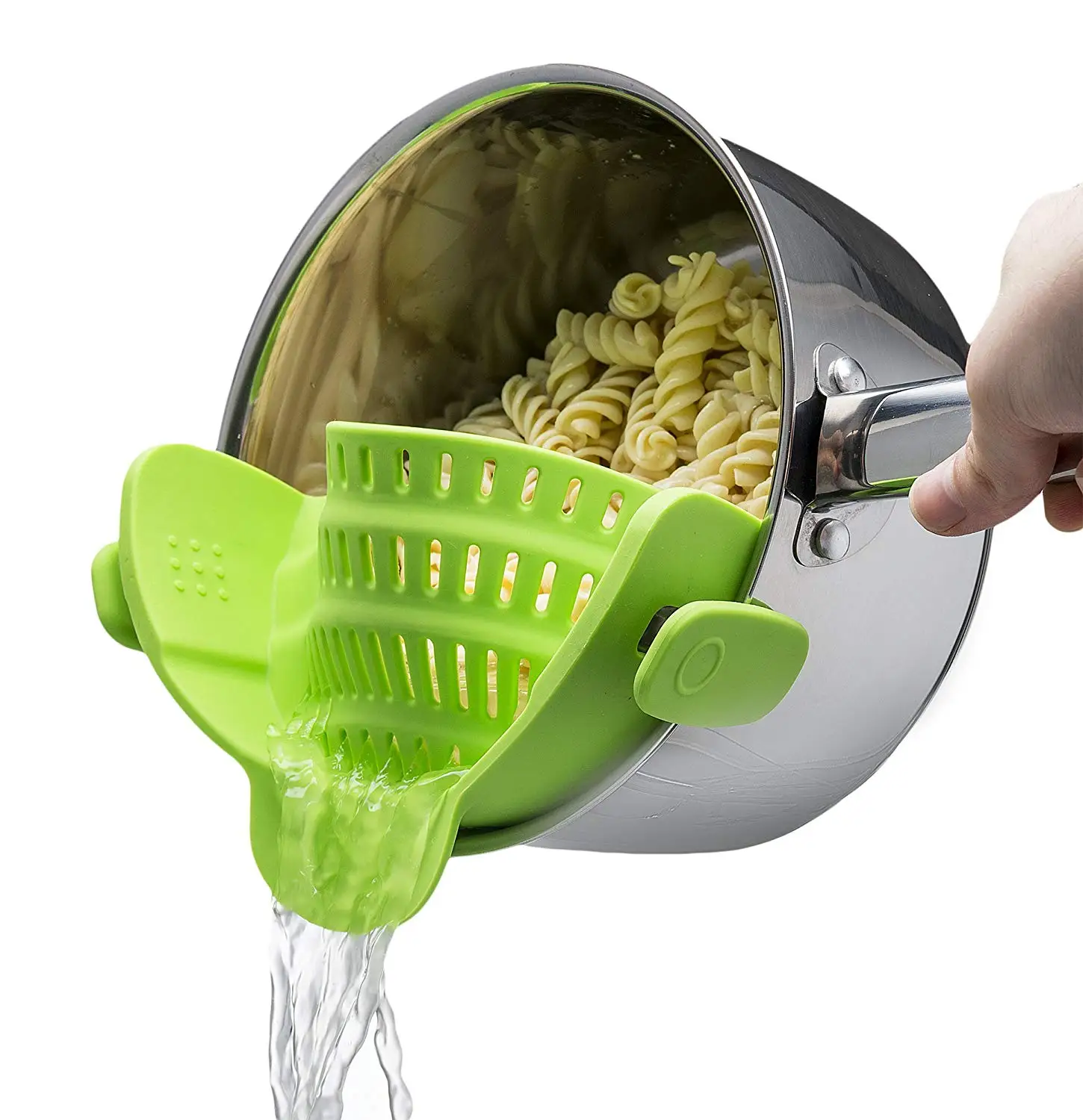 

Clip On Silicone Food Strainer-Snap Colander Fits All Pots Pans & Bowls-For Vegetable Pasta,Ground Beef Grease-BPA Free Durable