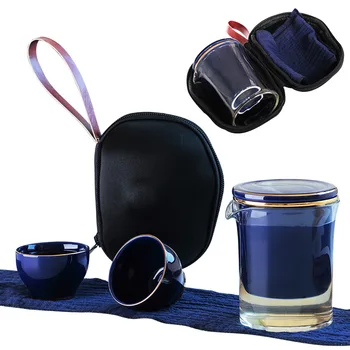 

Portable Travel Tea Set Multi-Purpose Teapot One Pot Two Cups Luxuly Ceramic Tea Art Cup For Office Travel Camping Gift Sets