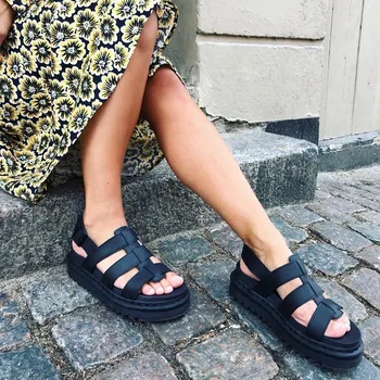 

Platform Harajuku Height Increasing Sandals Women Gladiator Flat Sandal Real Leather Roman Shoes Female Beach Open Toe Slippers