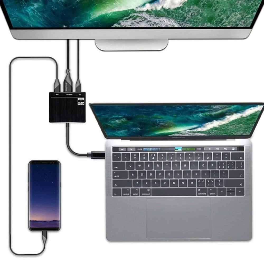 Кабель-Переходник USB C на HDMI адаптер 4K 3-в-1 Тип с разъемами типа C и HDMI мульти-Порты и разъёмы адаптер совместим для MacBook Pro для samsung