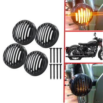 

4pcs Black Protector Indicator Blinker Grill Cover For Royal Enfield Classic 500 Models Turn signal Lights Trim Grills Cap