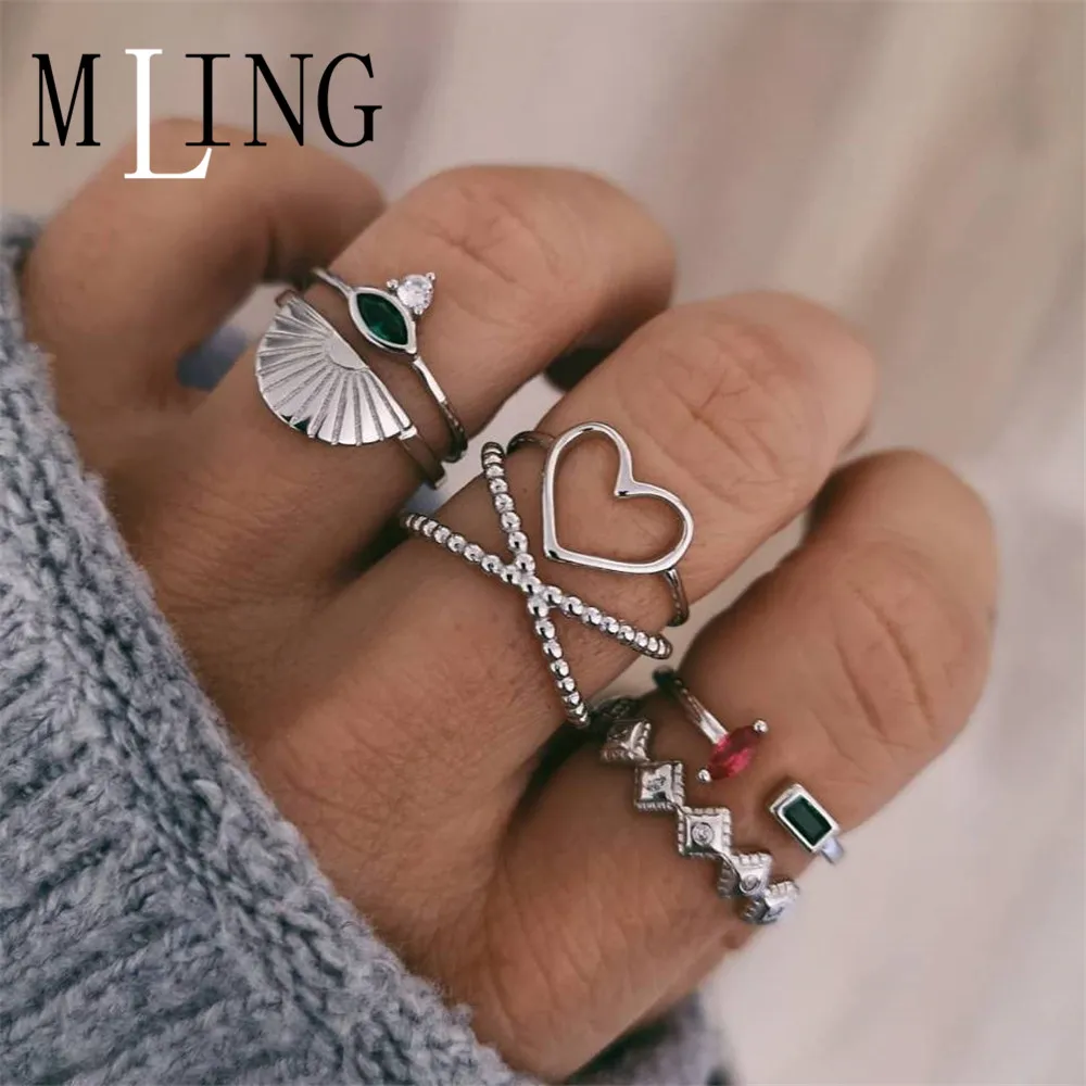 MLING 6 шт./партия винтажный сплав с кристаллами набор колец модные геометрические