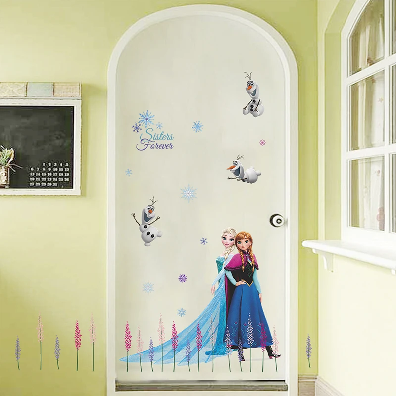 Disney Олаф Королева Эльза Анна Принцесса аниме наклейки на стену для детей комната Baseboard мультяшное украшение для дома Фреска Искусство Замороженный фильм плакат