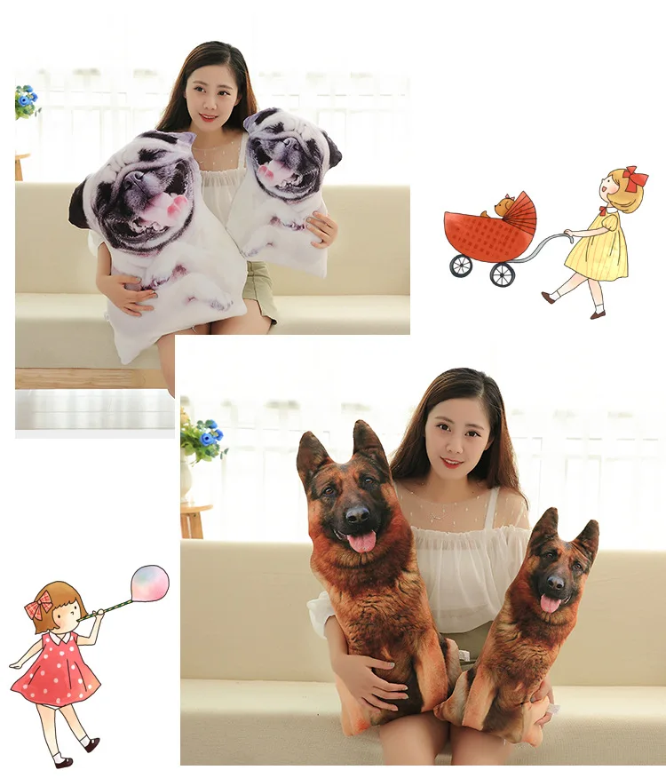 50cm cute simulation dog plush toy 3D print stuffed animal dog plush pillow filled cartoon cushion children's doll home decorati