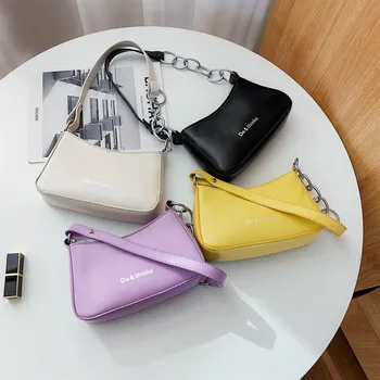 

Solid PU Leather Axillary Bags for Women 2020 Winter Female Messenger Chain Shoulder Baguette Bag Lady Mini Handbag Travel Tote