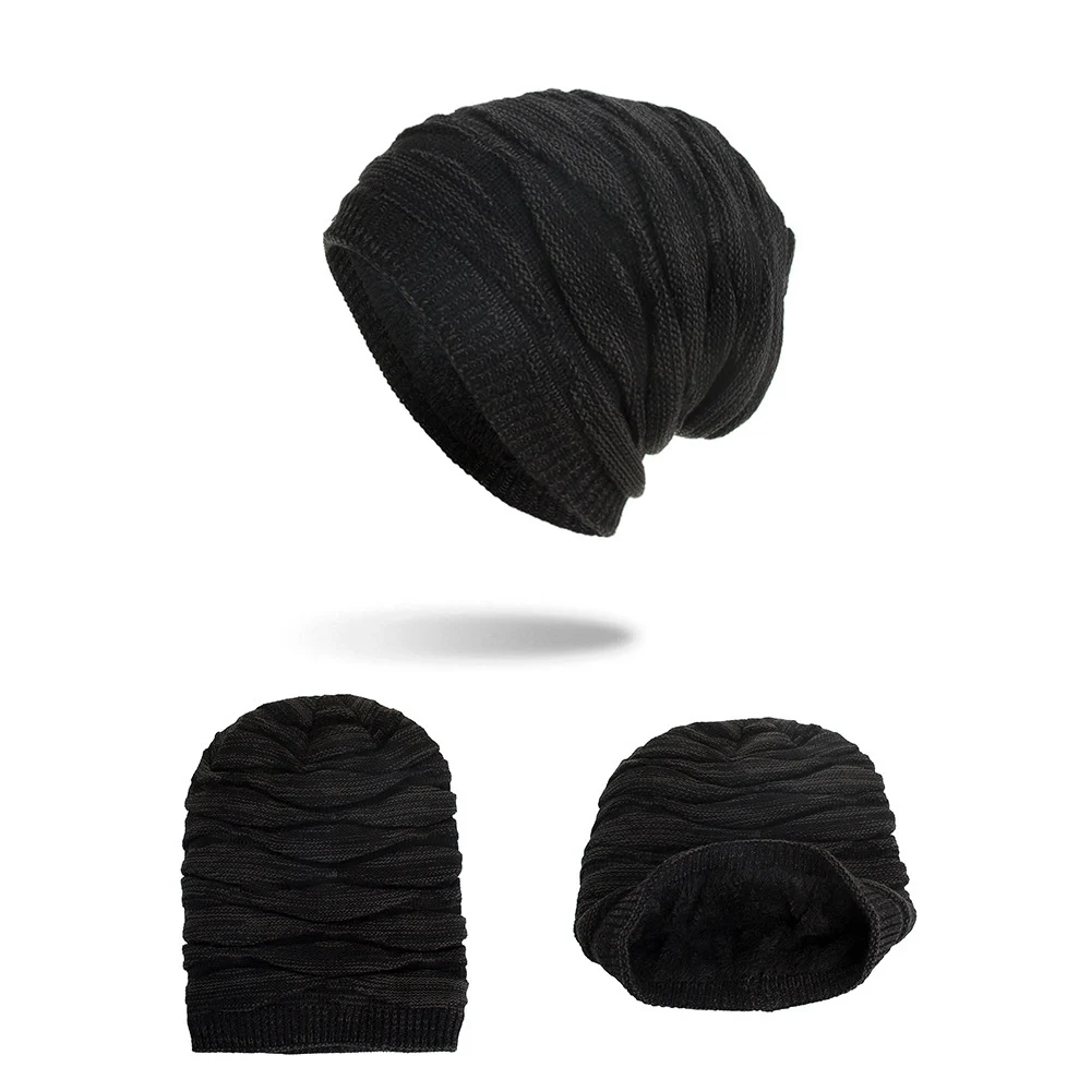 Черный Модная однотонная зимняя теплая шапка бини вязаная Мужская s Skullies Beanies Головные уборы для мужчин и женщин шапки Gorros - Цвет: Черный