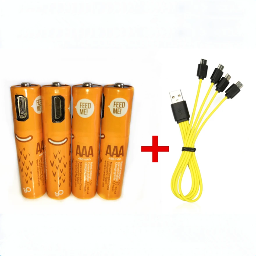 4pcs Hot new product 1.2V AAA rechargeable battery 450mAh USB Ni MH