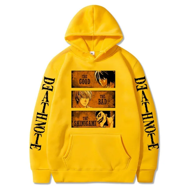 Oversized Men's Hoodie Death Note Anime Harajuku Top Funny Anime Print Unisex Cosplay Cool Sweatshirt Black Clothes Hip Hop Top Yellow3