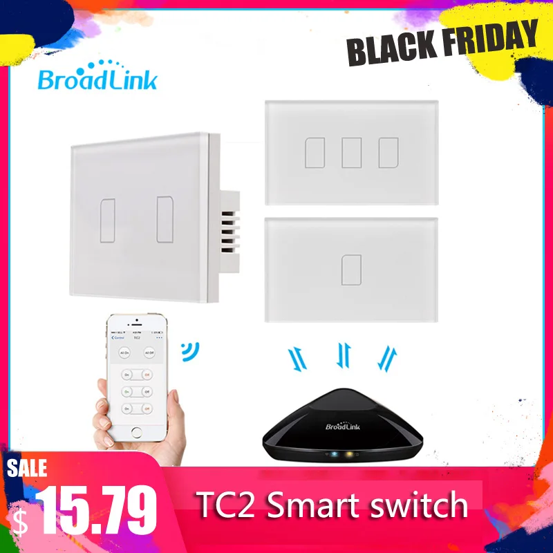  Broadlink TC2 3Gang 433MHZ Connection Wall Touch Panel Light Switch Remote Control US Standard For  - 32840232393