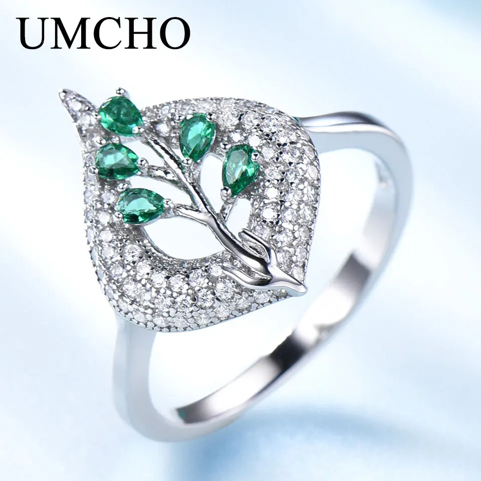 UMCHO S925 Стерлинговое Серебро Кольца для женщин кольцо изумруд драгоценный камень Мода Романтический подарок обручение ювелирные изделия