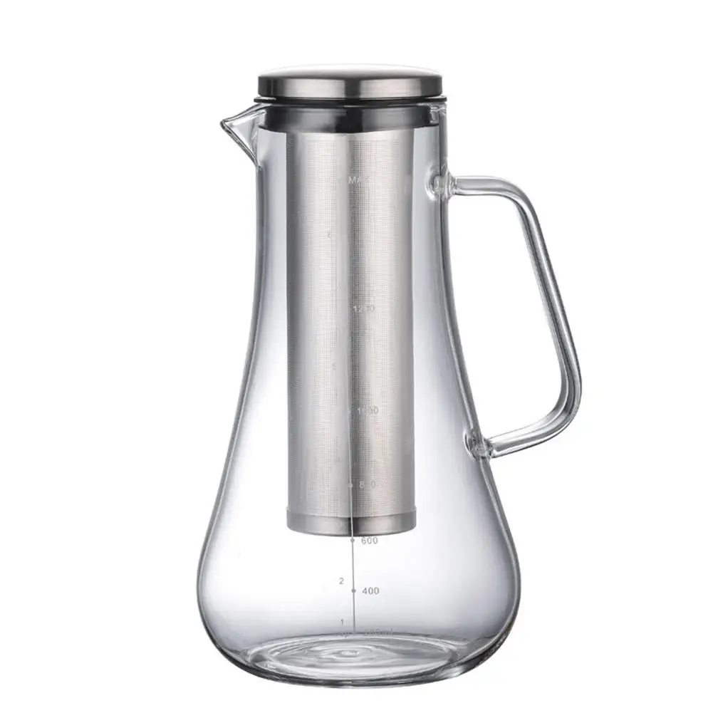 1200ml Стеклянная Кофеварка горячая и холодная двойная функция кофейник Толстая боросиликатная стеклянная бутылка для воды с не-фильтр от ржавчины 700 мл/1200 мл - Цвет: 1200ml
