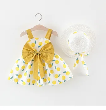 

Girls Dress 2020 Summer New Children's Clothing Baby Girl Bow Polka Dot Straw Hat Princess Dress