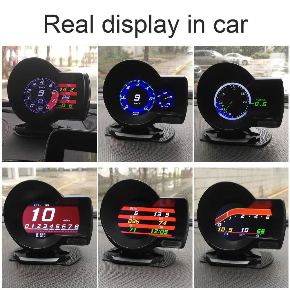 OBDHUD Car Electronics OBD2 Gauge - F8 Head-Up Display Turbine Pressure OBD Multifunctional LCD Instrument for Automobile