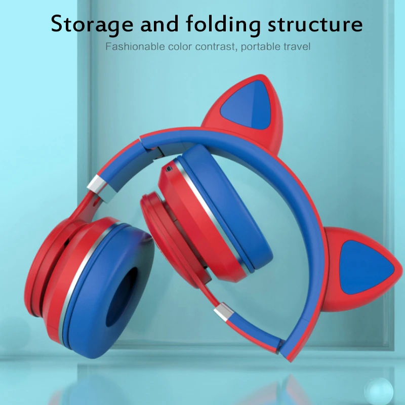LED Headphones Bluetooth 5 0 Cat Ear Headset Stereo Music Player Earbuds Support TF Card Wired Wireless Headphones with Mic
