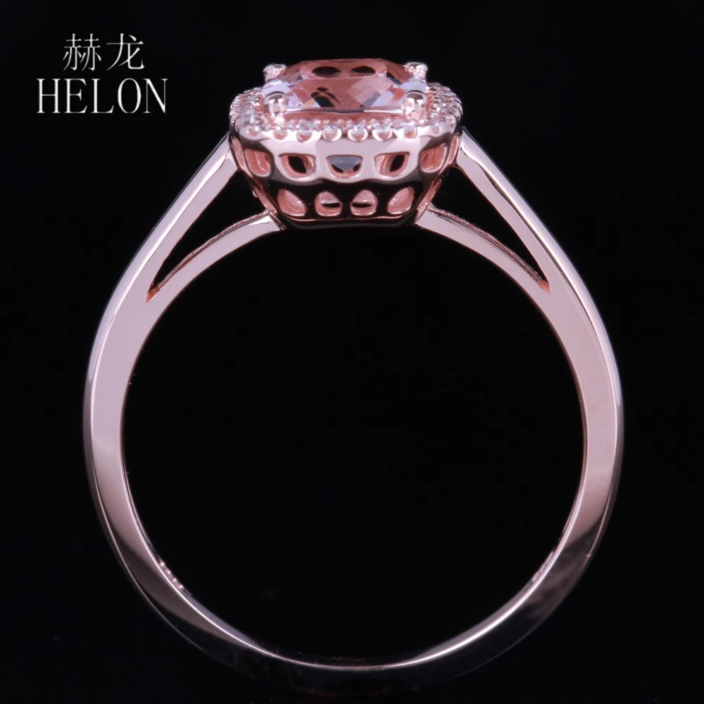 HELON Solid 14K розовое золото безупречная Подушка 0.82ct натуральный морганит алмаз обручальное кольцо для женщин модные ювелирные изделия