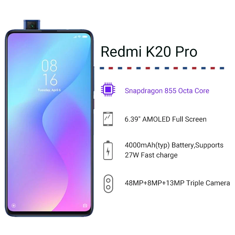  Global Rom Xiaomi Redmi K20 Pro 8GB 256GB Snapdragon 855 Octa Core 4000mAh Pop-up Front Camera 48MP