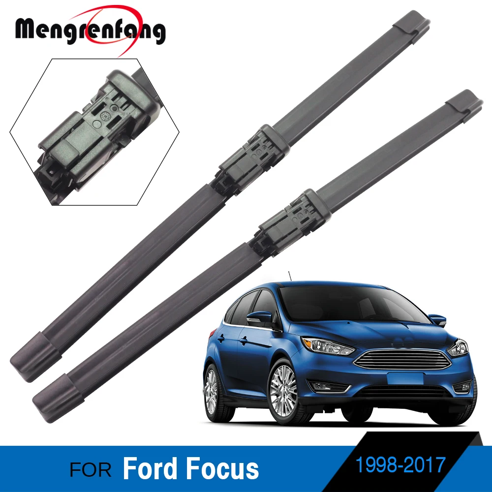 Для Ford Focus 1998- автомобильные мягкие резиновые щетки стеклоочистителя лобового стекла передние стеклоочиститель кнопка и боковой зажим и J крюковые рычаги