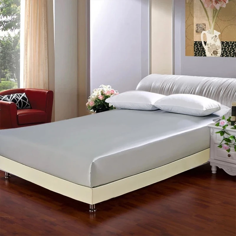 19 mm One Fitted Sheet 100% Mulberry Silk Seamless King Queen Size White Pink Silvery Beige Champagne Colors 1 Piece Customize | Дом и сад