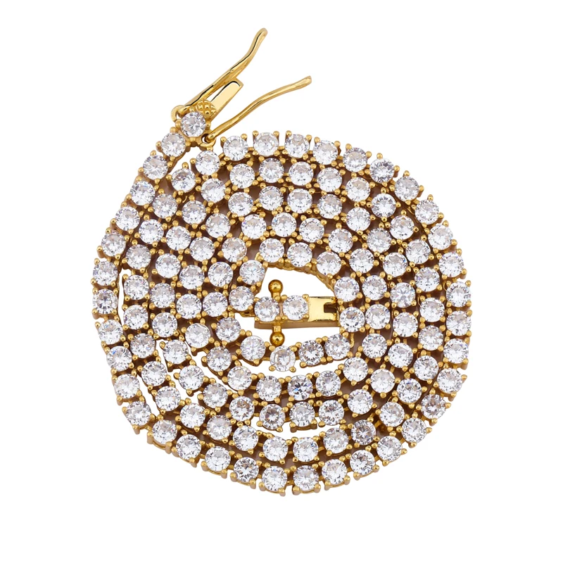 JINAO, новинка, 925 пробы, серебро, 3 мм, мужское ожерелье, Bling CZ Iced Out, хип-хоп, золотые и серебряные ювелирные изделия, звено, теннисная цепочка для подарка - Окраска металла: GOLD
