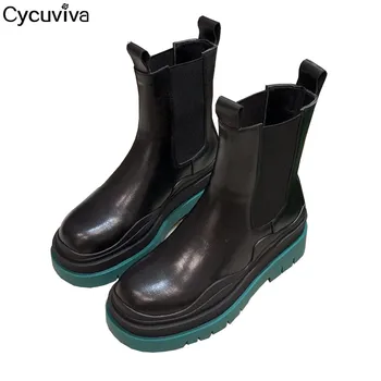 

Luxury Brand Women Shoes Desginer Platform Chelsea Ankle Books For Women Black Leather Motorcycle Boots Thick Sole Short Boots