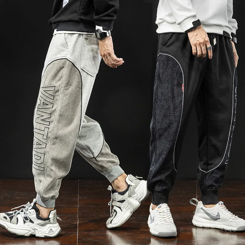 

Japanese Fashion Casual Cargo Pants Men Corduroy Spliced Designer Loose Fit Joggers Harem Trousers Streetwear Hip Hop Sweatpants