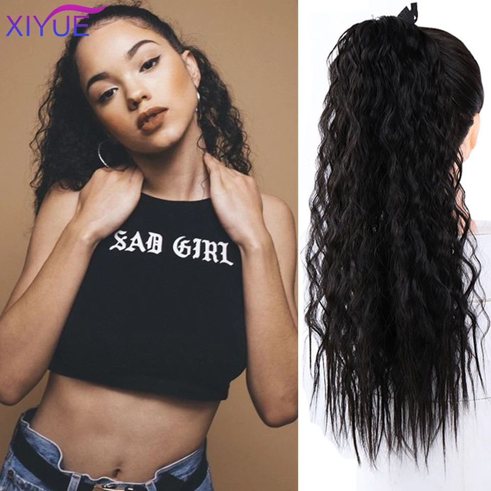 Длинные афро кудрявые вьющиеся волосы хвоста 22 дюйма термостойкие Черные