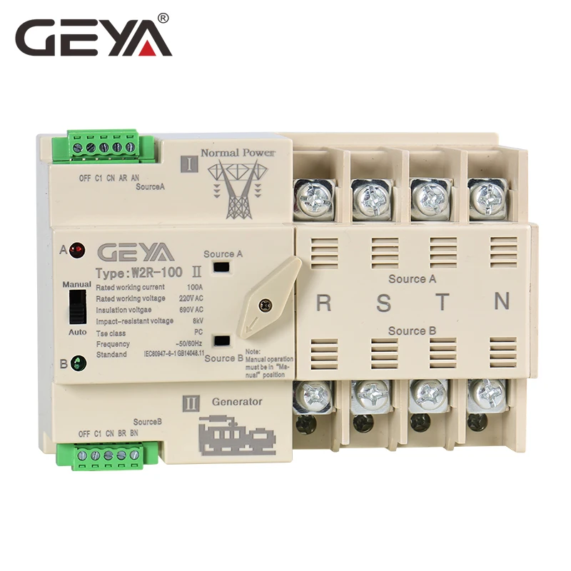 

Free Shipping GEYA W2R-4P Mini ATS Automatic Transfer Switch Electrical Selector Switches Dual Power Switch Din Rail Type 63A