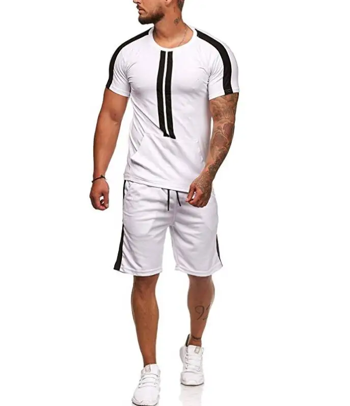 

PUIMENTIUA 2019 Fashion Men Set Fashion Striped Sportwear Mens Tracksuit Summer Short Sleeve T-shirt Shorts Suit