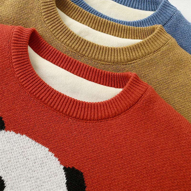 Baby Boy Girl Winter Sweater Toddler Kids Panda Christmas Cartoon Knit Tops Children Plus Velet Warm Long Sleeve Knitted Sweater