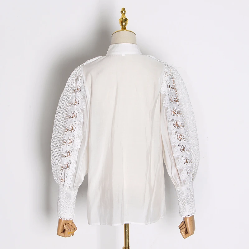 [EAM] Women White Burr Big Size Short Blouse New