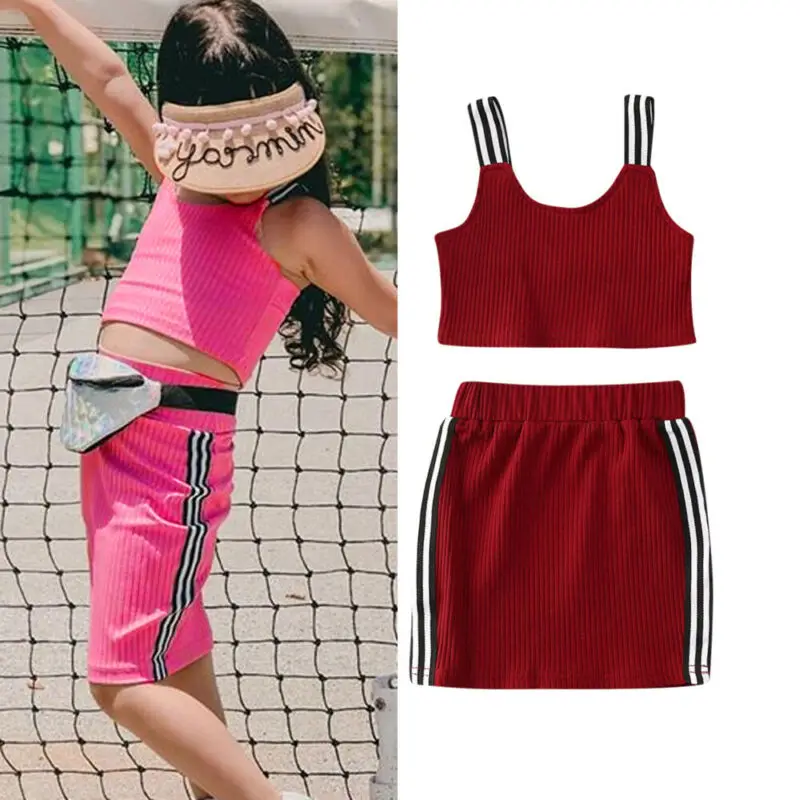 

2020 Summer 1-6Y Infant Kids Girls Clothes Sets Fashion Striped Sleeveless Vest Tops Mini Skirts 2pcs Outfits