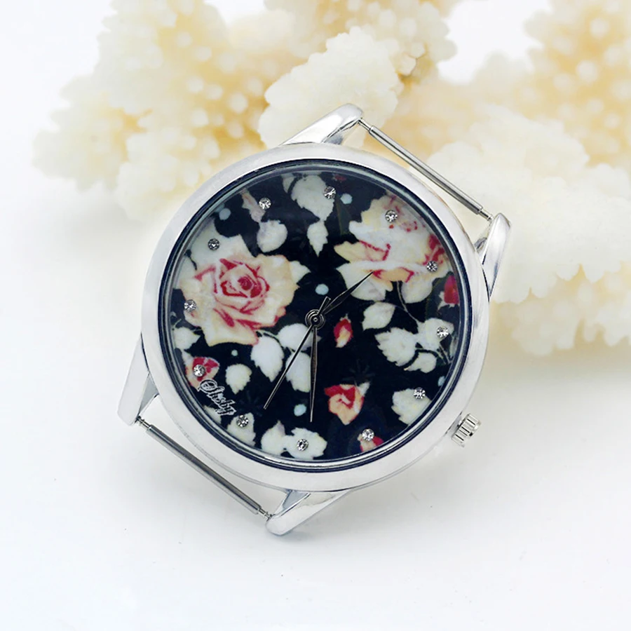Shsby Diy Personality Watch Header Silver Flower Head With Cloth Strap Watch Accessories 1~10