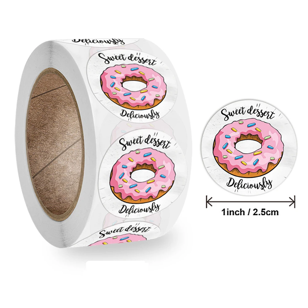 50–500 Stück Geschenk-Kuchen-Backverpackung, Dekorationsaufkleber, köstliche Donut-Stil-Aufkleber, Geschenkverpackung, Zubehör, selbstklebende Aufkleber – Detail 1