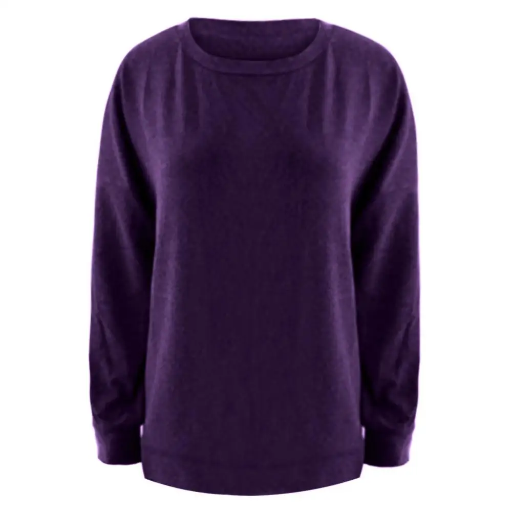 Purple Новинка года; Модные женские осенние свободные топы с круглым вырезом и длинными рукавами; однотонные повседневные топы - Цвет: Purple