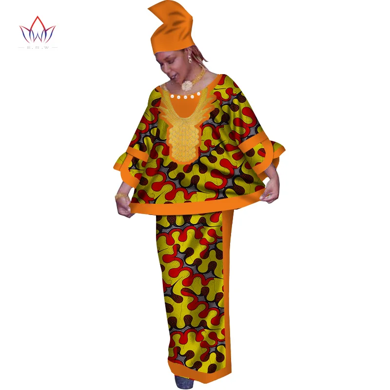 Традиционная африканская одежда Базен Riche платье с платок комплект из 2 предметов топы и Африканская юбка с принтом размера плюс 6XL WY199 - Цвет: 17