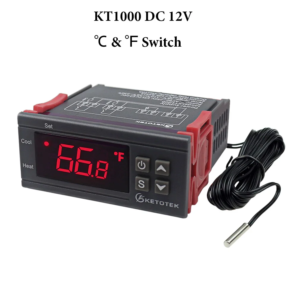 KT1000 DC 12V STC-3008 STC-1000 3018 KT1000 цифровой Температура контроллер инкубатор термостат терморегулятор нагревательные охладительные 12V 24V 220V - Цвет: KT1000 DC 12V
