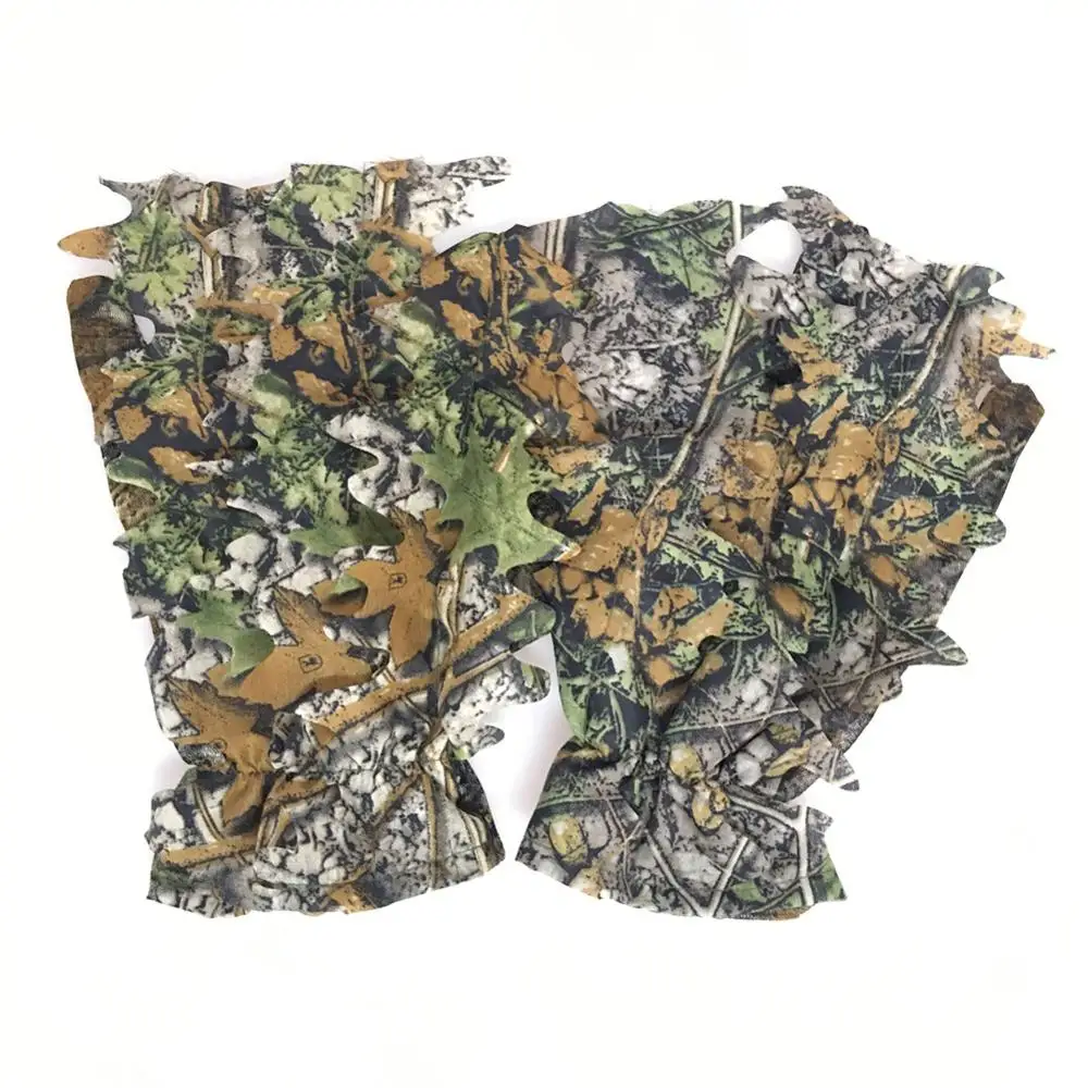 Free Size 3D Maple Leaves Bionic Camouflage Hunting Shooting Gloves Tactical Combat CS Camo Gloves Jungle Photograph Thin