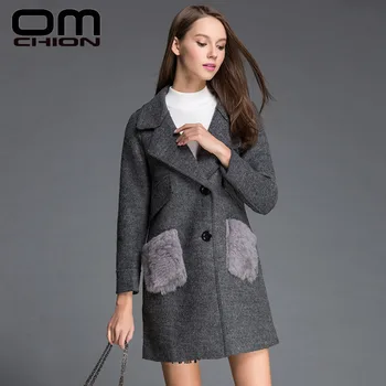 

OMCHION 2019 Autumn Winter Jacket Women Woolen Coat Wear Suit Collar Fur Pockets Loose Long Section Wool Coat Outwear LMJ112