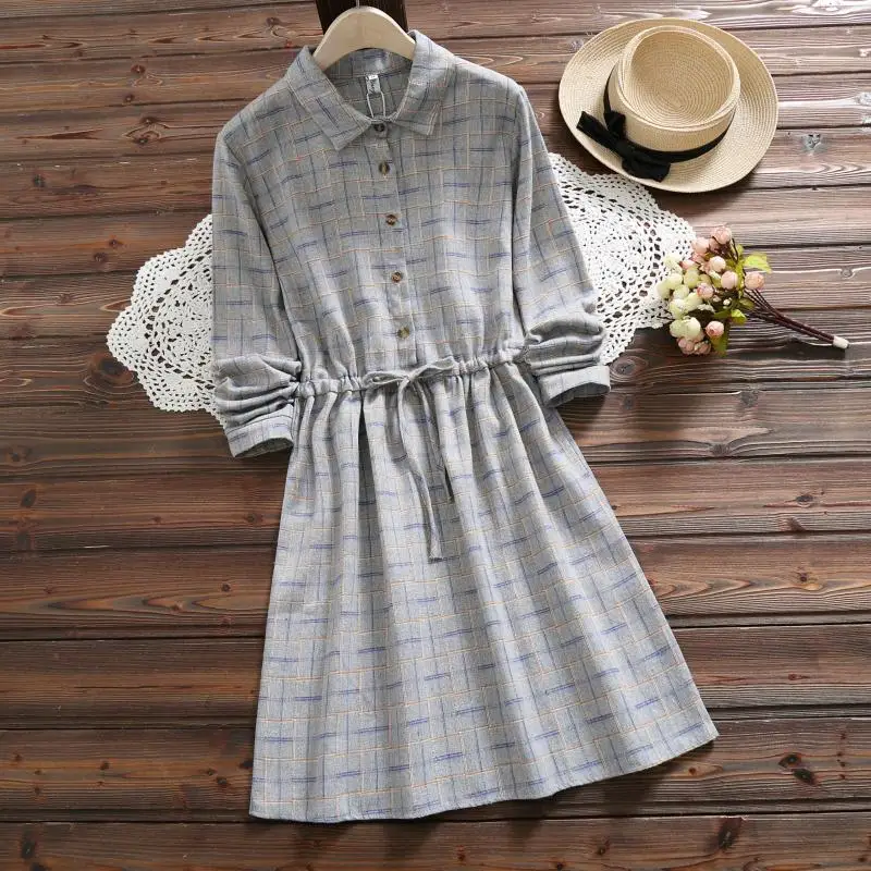 Photo Color Mori Girl Spring Autumn Women Dresses Stand Collar Elbise Long Sleeve Vintage Dress Polka Dot Printed Femininos Vestidos - Цвет: Photo Color